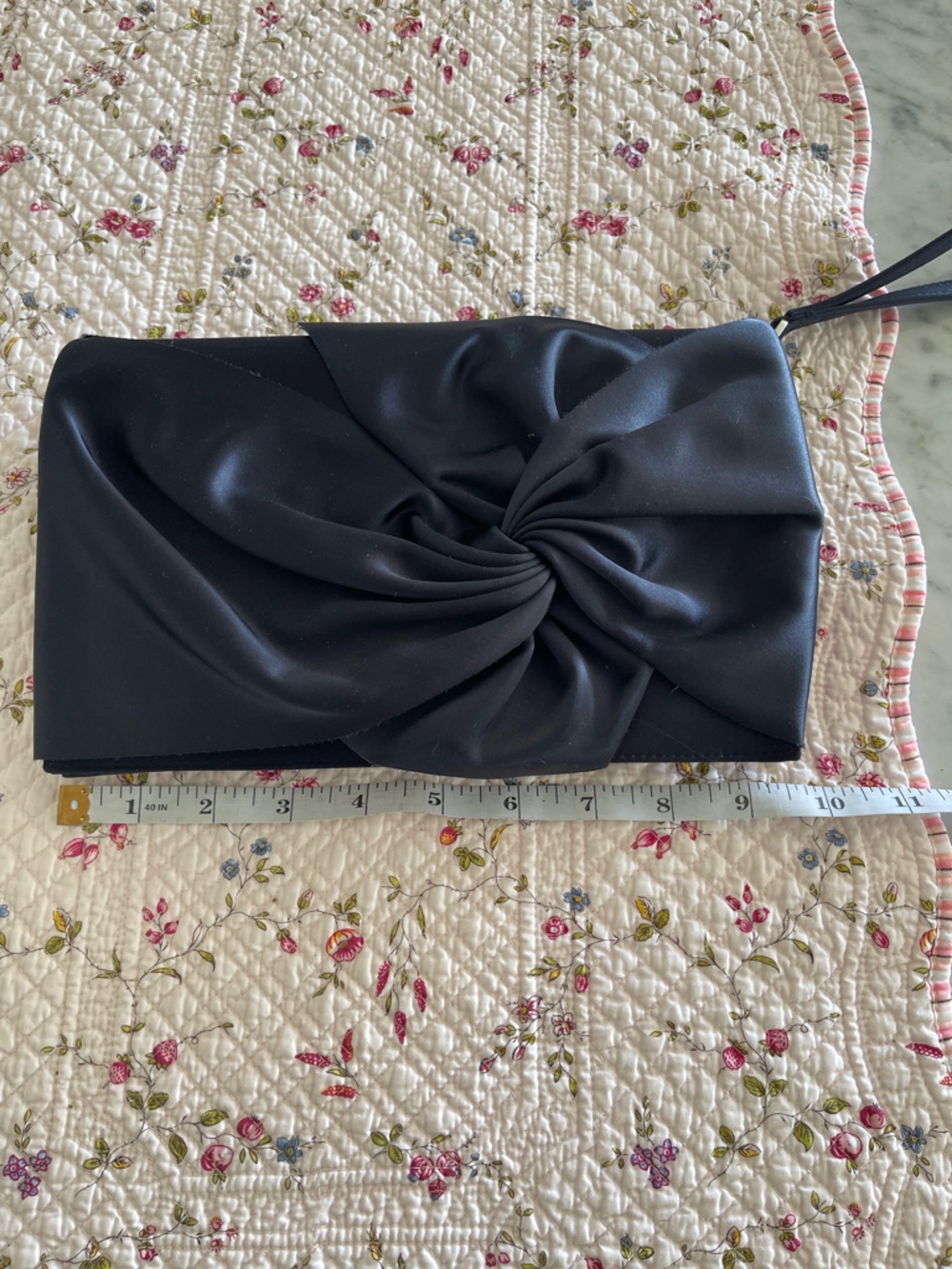 Karen Millen satin evening bag clutch wristlet in midnight blue / navy